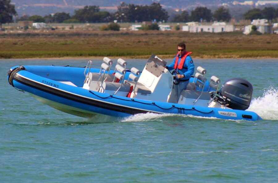 Faro: Speed Boat Tour - Check-in at iSea Yachting, Faro Marina (and that big blue sign)