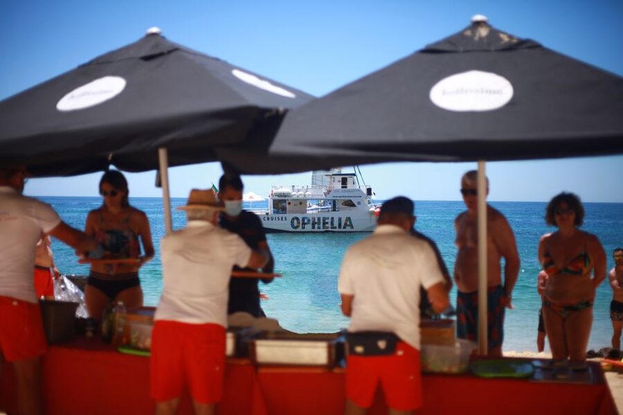From Portimão: Catamaran Cruise to Benagil Caves with BBQ - Dinghies at Benagil: The Up-Close Part
